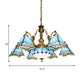 Pyramid Pendant Chandelier 9 Lights Stained Glass Mediterranean Hanging Fixture in Blue Clearhalo 'Ceiling Lights' 'Chandeliers' 'Industrial' 'Middle Century Chandeliers' 'Tiffany Chandeliers' 'Tiffany close to ceiling' 'Tiffany' Lighting' 178433
