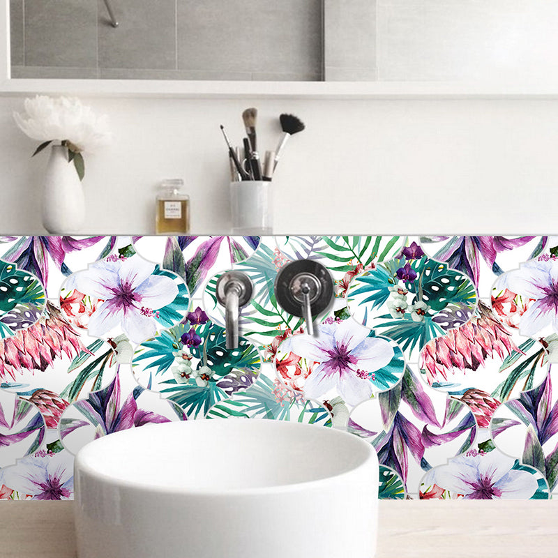 Big Bloom Flower Wallpaper Panels Rustic PVC Peel and Stick Wall Art in Pink-Green Pink-Green Clearhalo 'Country wall decor' 'Rustic' 'Wallpaper' Wall Decor' 1784331