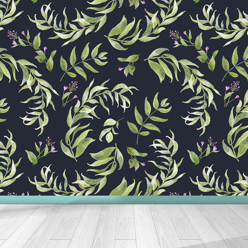 Contemporary Girls Mural Wallpaper Floral Design Light Color Wall Covering, Custom Clearhalo 'Wall Decor' 'Wall Mural' 1784377