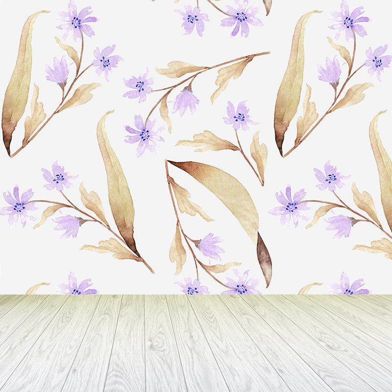 Contemporary Girls Mural Wallpaper Floral Design Light Color Wall Covering, Custom Clearhalo 'Wall Decor' 'Wall Mural' 1784382
