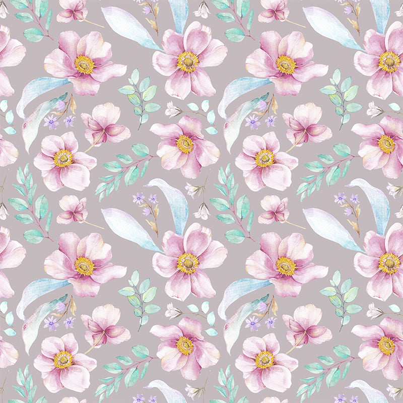 Contemporary Girls Mural Wallpaper Floral Design Light Color Wall Covering, Custom Clearhalo 'Wall Decor' 'Wall Mural' 1784388