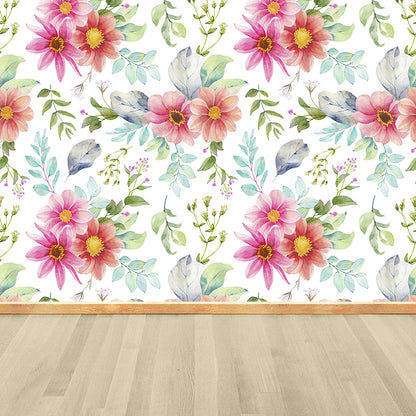 Contemporary Girls Mural Wallpaper Floral Design Light Color Wall Covering, Custom Rose Red Clearhalo 'Wall Decor' 'Wall Mural' 1784390