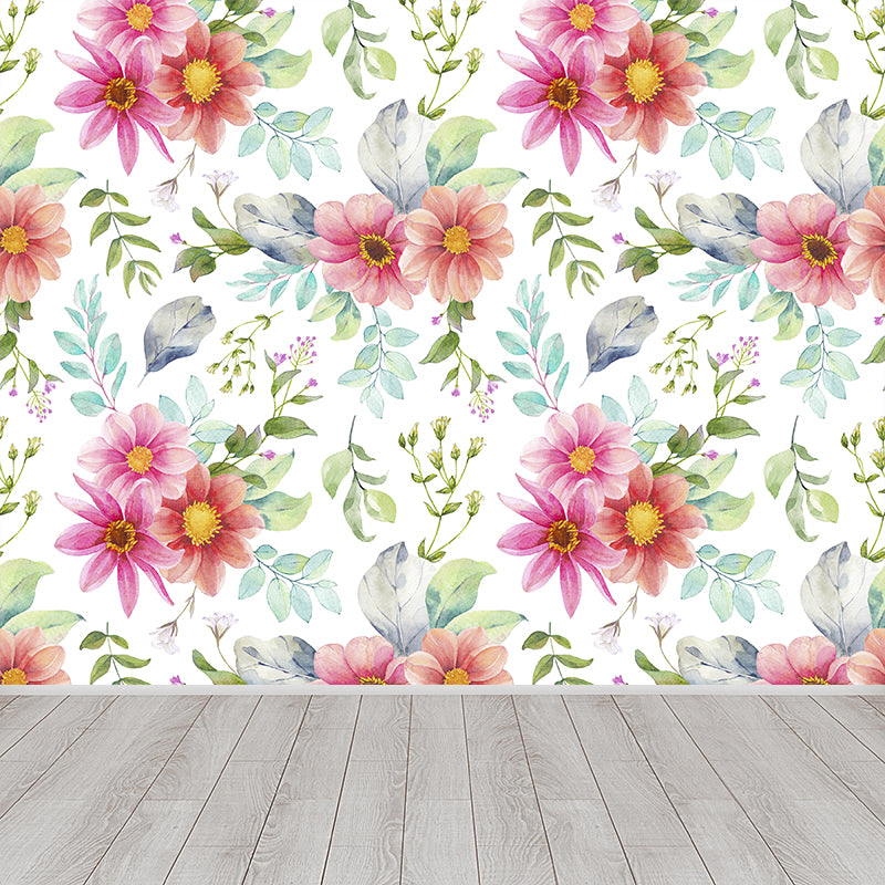 Contemporary Girls Mural Wallpaper Floral Design Light Color Wall Covering, Custom Clearhalo 'Wall Decor' 'Wall Mural' 1784392