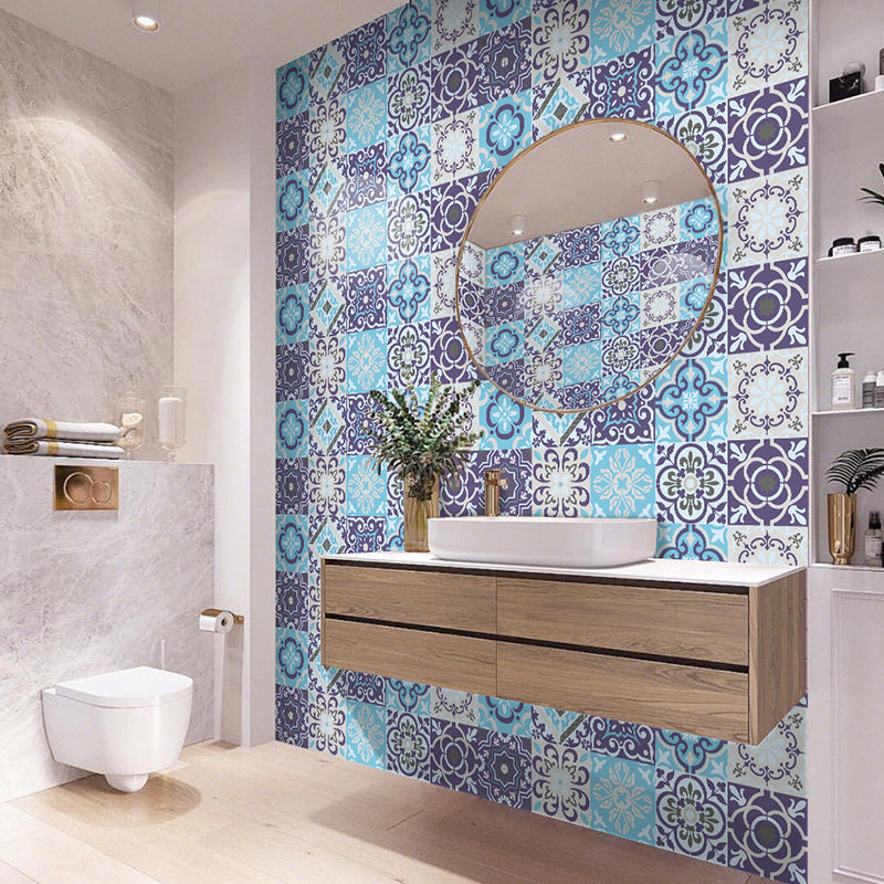 Light Color Flower Wallpaper Border Mosaic Tile Boho Adhesive Wall Art for Kitchen Blue-Purple Clearhalo 'Wall Decor' 'Wallpaper' 1784471