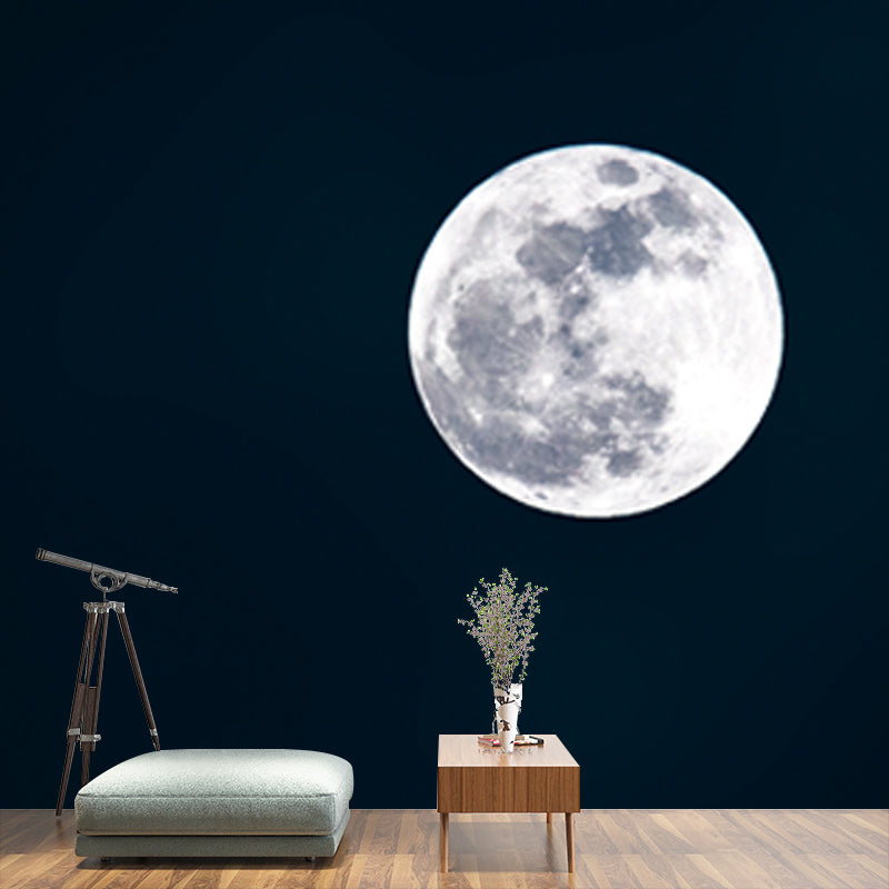 Modern Full Moon Wallpaper Mural Black Moisture Resistant Wall Decor for Living Room Clearhalo 'Wall Decor' 'Wall Mural' 1784546