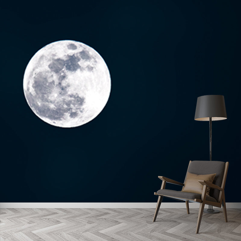 Modern Full Moon Wallpaper Mural Black Moisture Resistant Wall Decor for Living Room Clearhalo 'Wall Decor' 'Wall Mural' 1784547