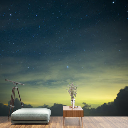 Large Modern Mural Blue-Yellow Mountain and Twinkling Star Sky Wall Decor, Custom-Made Blue-Yellow Clearhalo 'Wall Decor' 'Wall Mural' 1784555