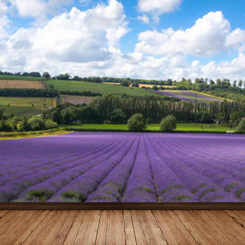 Large Sky Scenery Wall Mural Contemporary Natural Landscape Wall Decor in Pastel Color Purple Clearhalo 'Wall Decor' 'Wall Mural' 1784590