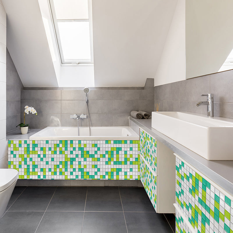 Mosaic Tile Wallpaper Border Boho Bright Architecture Peel Wall Art in Green and White, 5.2-sq ft Clearhalo 'Wall Decor' 'Wallpaper' 1784692