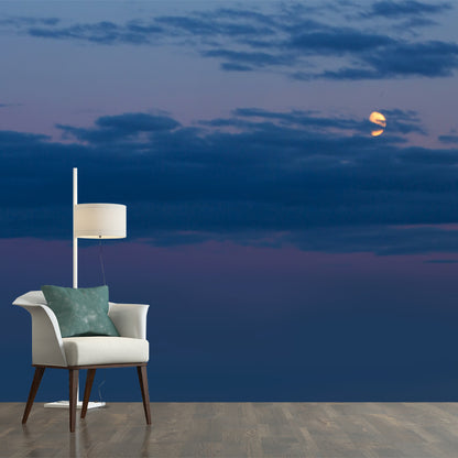 Blue Lake at Night Mural Moon Behind the Cloud Modern Washable Wall Decor Above Bed Blue Design 1 Clearhalo 'Wall Decor' 'Wall Mural' 1784749