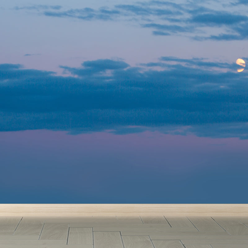 Blue Lake at Night Mural Moon Behind the Cloud Modern Washable Wall Decor Above Bed Blue 2 Clearhalo 'Wall Decor' 'Wall Mural' 1784754