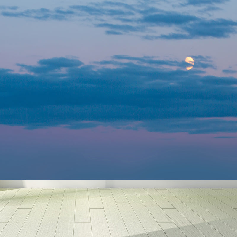 Blue Lake at Night Mural Moon Behind the Cloud Modern Washable Wall Decor Above Bed Clearhalo 'Wall Decor' 'Wall Mural' 1784756