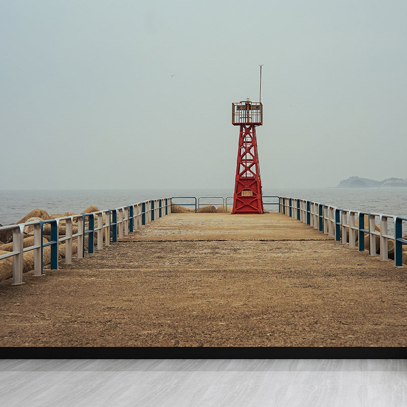 Stain-Proof Beacon Wall Mural Non-Woven Textured Nautical Wall Decor for Guest Room Blue Clearhalo 'Wall Decor' 'Wall Mural' 1784784