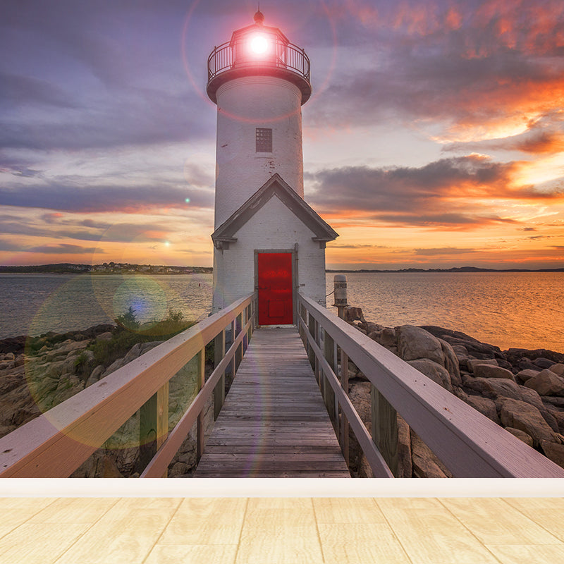 Stain-Proof Beacon Wall Mural Non-Woven Textured Nautical Wall Decor for Guest Room Orange Clearhalo 'Wall Decor' 'Wall Mural' 1784799