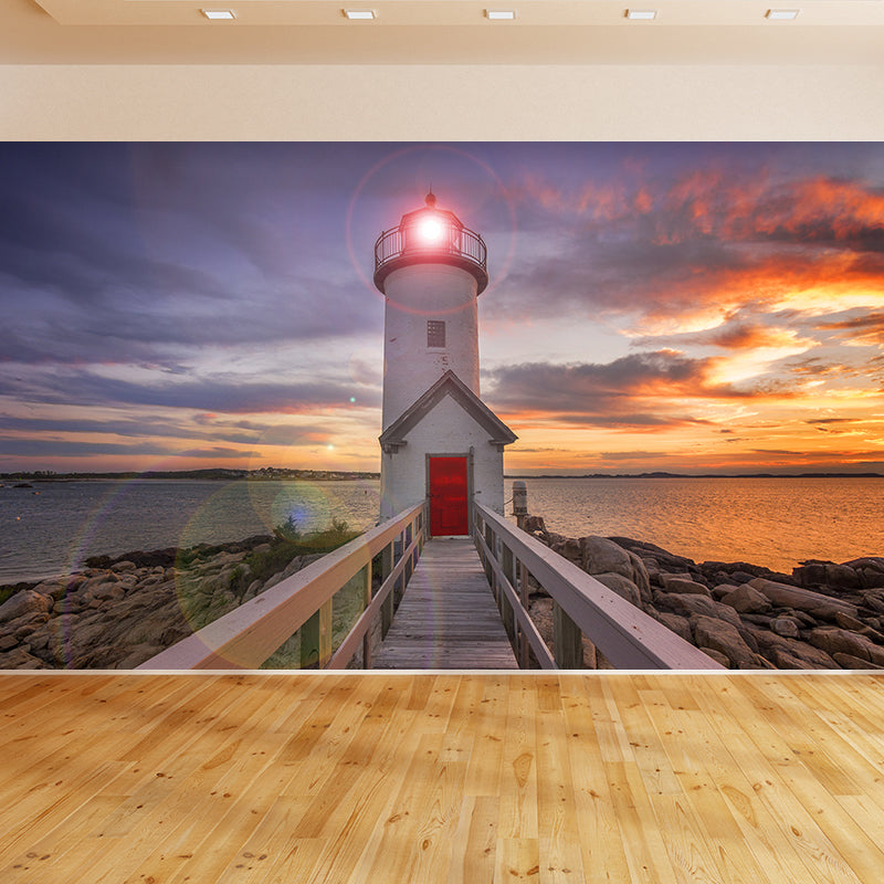 Stain-Proof Beacon Wall Mural Non-Woven Textured Nautical Wall Decor for Guest Room Clearhalo 'Wall Decor' 'Wall Mural' 1784801