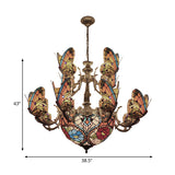 Tiffany Stunning Multi-Colored Chandelier with Butterfly Glass Pendant Light for Living Room Clearhalo 'Ceiling Lights' 'Chandeliers' 'Industrial' 'Middle Century Chandeliers' 'Tiffany Chandeliers' 'Tiffany close to ceiling' 'Tiffany' Lighting' 178482