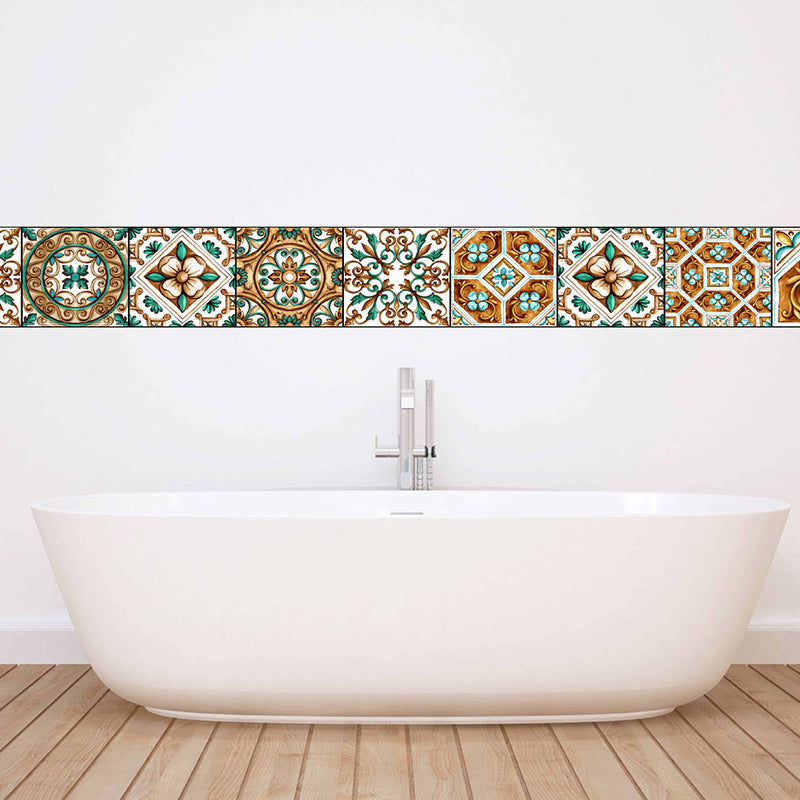 Adhesive Flower Tiles Wallpaper Panel Bohemia Removable Kitchen Backsplash Wall Art, 2.2-sq ft Clearhalo 'Wall Decor' 'Wallpaper' 1784909