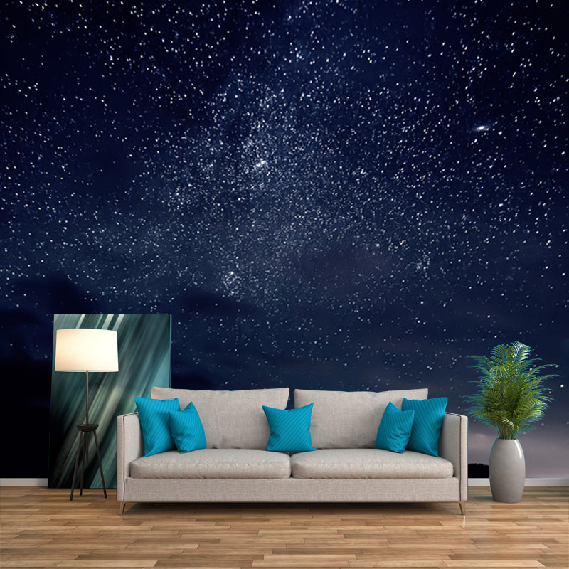 Blue-Black Starry Sky Mural Stain Resistant Wall Art for Living Room, Made to Measure Blue-Black Clearhalo 'Wall Decor' 'Wall Mural' 1784921