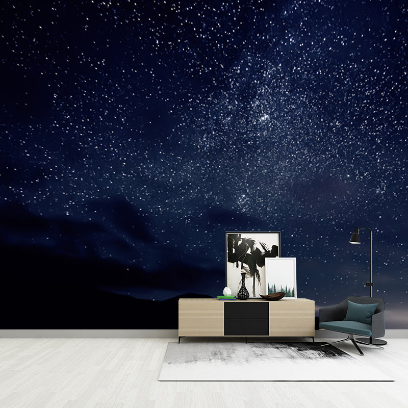 Blue-Black Starry Sky Mural Stain Resistant Wall Art for Living Room, Made to Measure Clearhalo 'Wall Decor' 'Wall Mural' 1784923