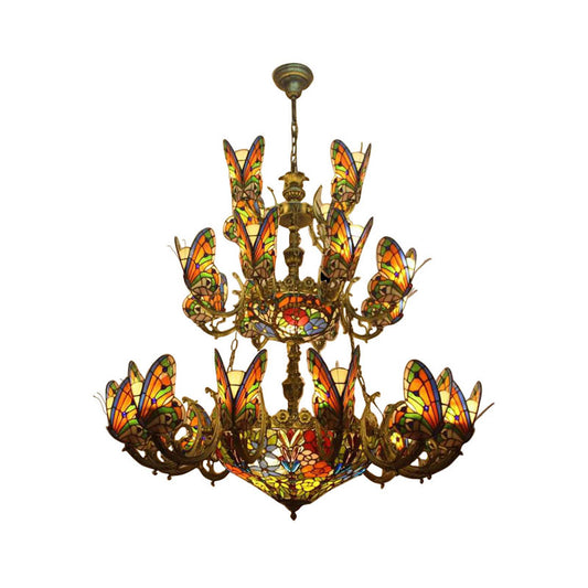 Multi-Colored Butterfly Chandelier with Flower Tiffany Exquisite Glass Pendant Light for Living Room Clearhalo 'Ceiling Lights' 'Chandeliers' 'Industrial' 'Middle Century Chandeliers' 'Tiffany Chandeliers' 'Tiffany close to ceiling' 'Tiffany' Lighting' 178492