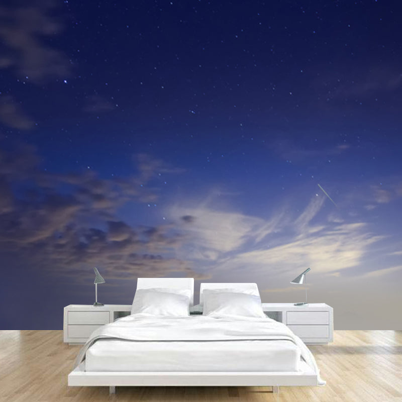 Cloud and Star Sky Mural Decal Modern Stain Proof Bedroom Wall Decor, Made to Measure Blue-White Clearhalo 'Wall Decor' 'Wall Mural' 1784931