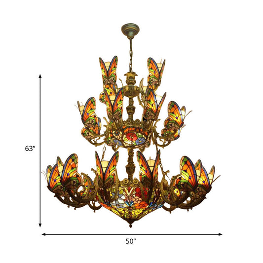 Multi-Colored Butterfly Chandelier with Flower Tiffany Exquisite Glass Pendant Light for Living Room Clearhalo 'Ceiling Lights' 'Chandeliers' 'Industrial' 'Middle Century Chandeliers' 'Tiffany Chandeliers' 'Tiffany close to ceiling' 'Tiffany' Lighting' 178493