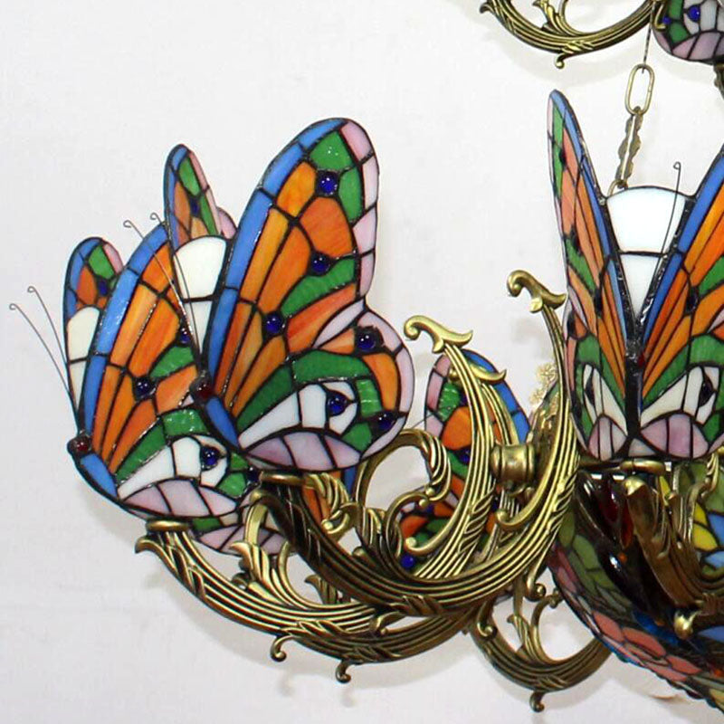 Multi-Colored Butterfly Chandelier with Flower Tiffany Exquisite Glass Pendant Light for Living Room Clearhalo 'Ceiling Lights' 'Chandeliers' 'Industrial' 'Middle Century Chandeliers' 'Tiffany Chandeliers' 'Tiffany close to ceiling' 'Tiffany' Lighting' 178494
