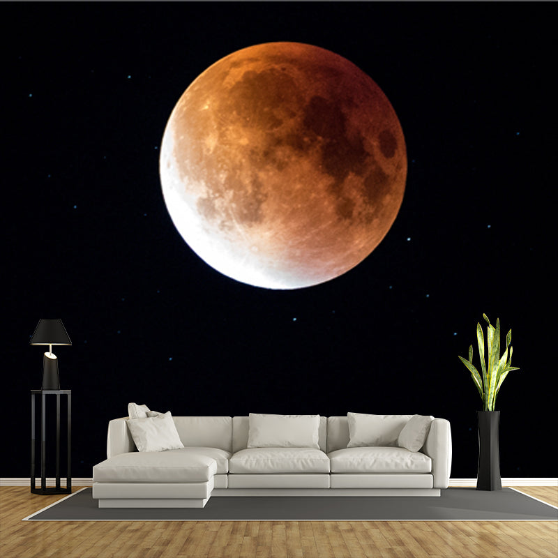 Astronomy Moon Mural Wallpaper Contemporary Smooth Wall Decor in Yellow on Black Clearhalo 'Wall Decor' 'Wall Mural' 1784978