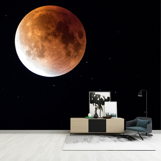 Astronomy Moon Mural Wallpaper Contemporary Smooth Wall Decor in Yellow on Black Clearhalo 'Wall Decor' 'Wall Mural' 1784979