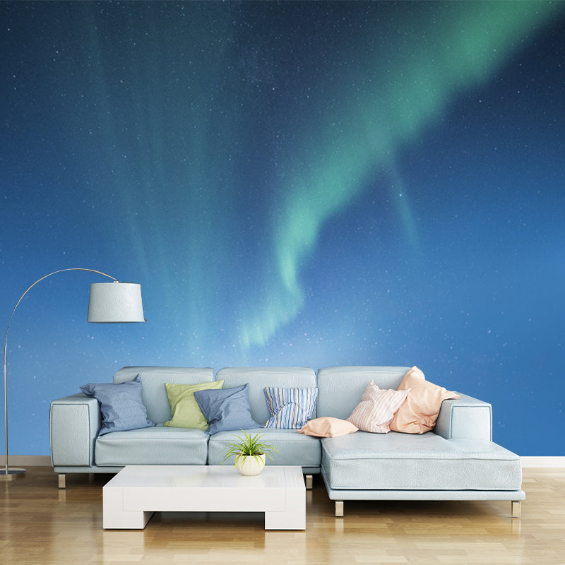 Smooth Whole Blue Mural Decal Minimalistic Aurora Pattern Wall Art, Made to Measure Blue Clearhalo 'Wall Decor' 'Wall Mural' 1784982