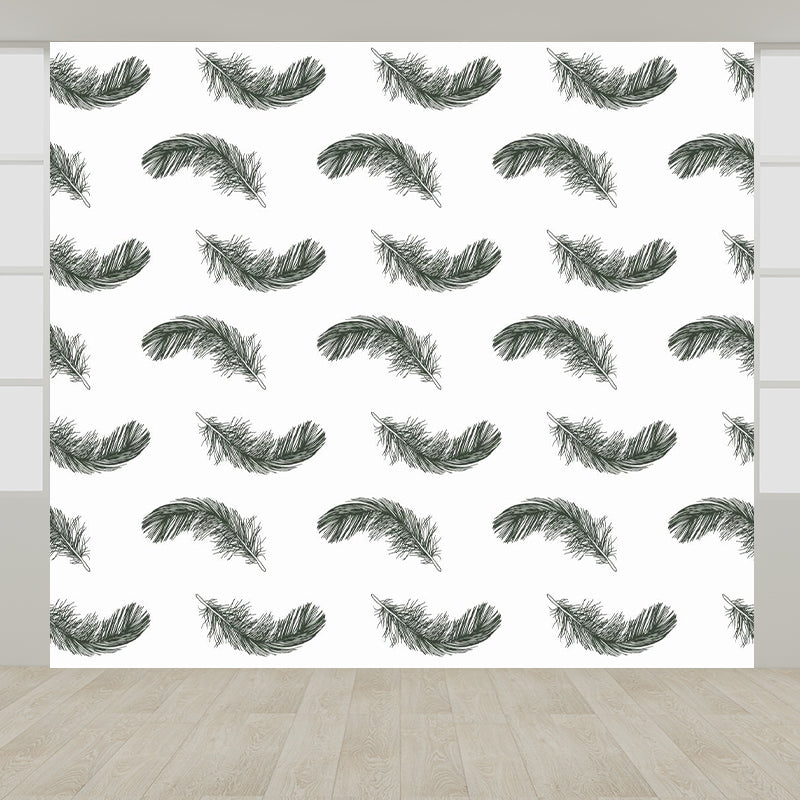 Feather Print Mural Decal Contemporary Non-Woven Textured Wall Covering in Soft Color Green Clearhalo 'Wall Decor' 'Wall Mural' 1785002
