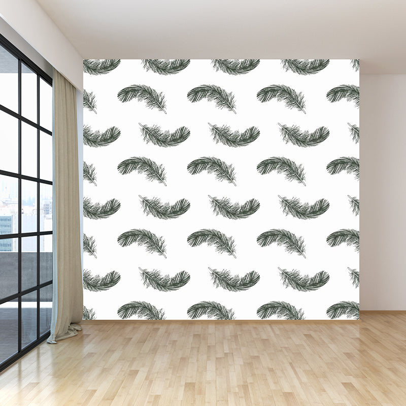 Feather Print Mural Decal Contemporary Non-Woven Textured Wall Covering in Soft Color Clearhalo 'Wall Decor' 'Wall Mural' 1785004