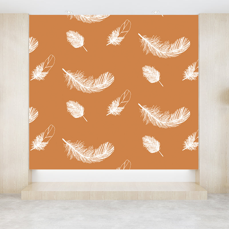 Feather Print Mural Decal Contemporary Non-Woven Textured Wall Covering in Soft Color Orange Clearhalo 'Wall Decor' 'Wall Mural' 1785007
