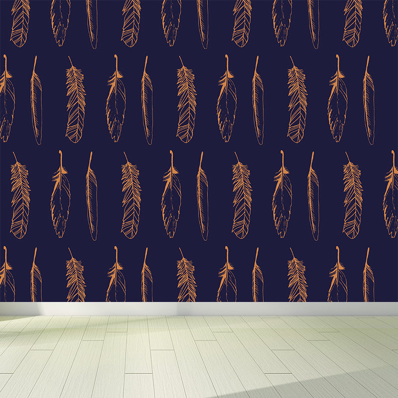 Feather Print Mural Decal Contemporary Non-Woven Textured Wall Covering in Soft Color Blue Clearhalo 'Wall Decor' 'Wall Mural' 1785017