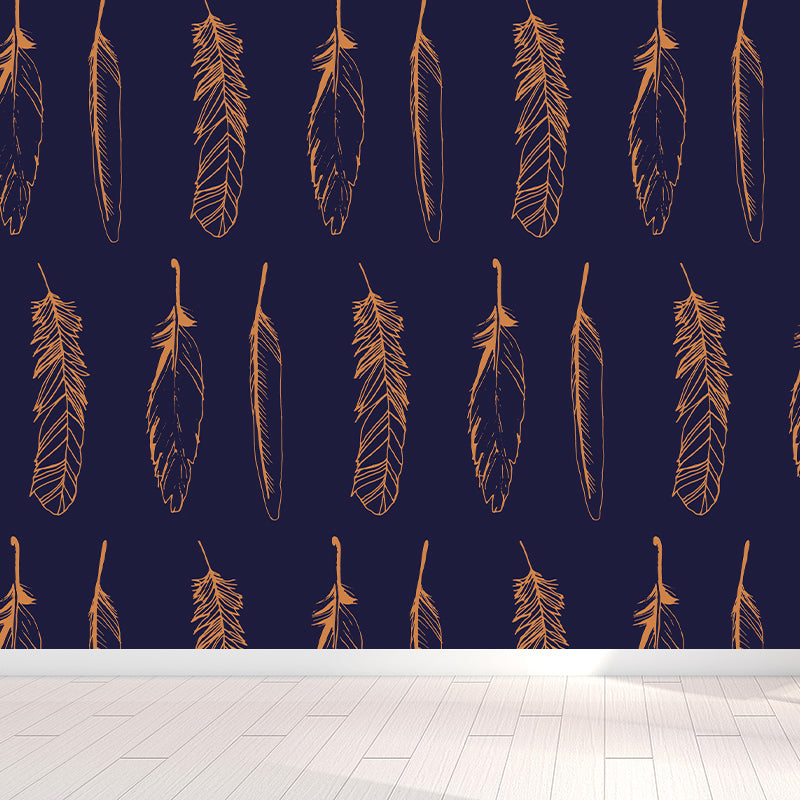 Feather Print Mural Decal Contemporary Non-Woven Textured Wall Covering in Soft Color Clearhalo 'Wall Decor' 'Wall Mural' 1785018