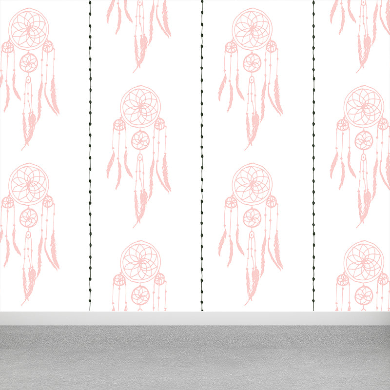 Feather Print Mural Decal Contemporary Non-Woven Textured Wall Covering in Soft Color Pink Clearhalo 'Wall Decor' 'Wall Mural' 1785022