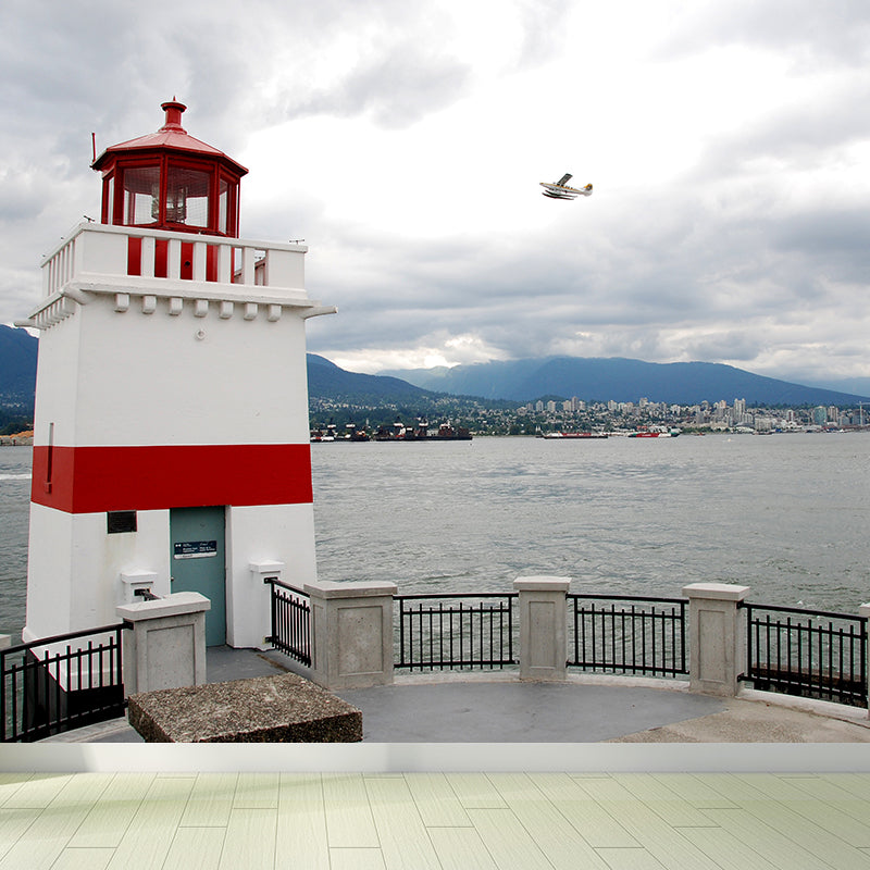 House Decor Lighthouse Mural Decal Customized Coastal Wall Covering for Living Room White Clearhalo 'Wall Decor' 'Wall Mural' 1785077