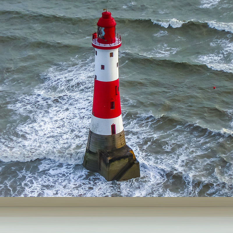 House Decor Lighthouse Mural Decal Customized Coastal Wall Covering for Living Room Blue Clearhalo 'Wall Decor' 'Wall Mural' 1785087