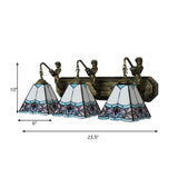 White Glass Trapezoid Wall Mounted Light Tiffany 3 Heads Orange/Blue Sconce Light Fixture Clearhalo 'Industrial' 'Middle century wall lights' 'Tiffany wall lights' 'Tiffany' 'Wall Lamps & Sconces' 'Wall Lights' Lighting' 178509