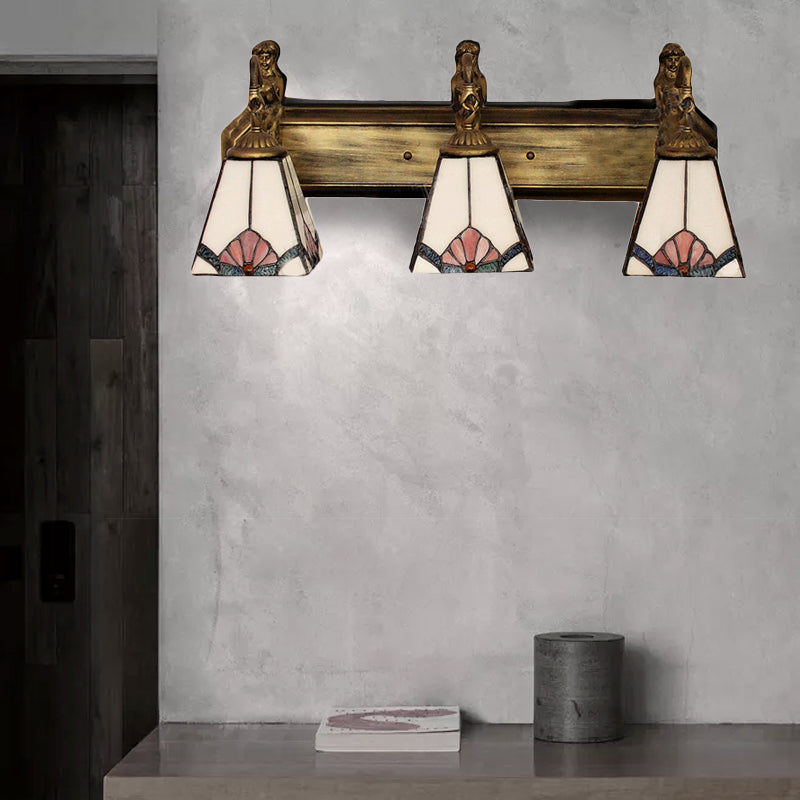 White Glass Trapezoid Wall Mounted Light Tiffany 3 Heads Orange/Blue Sconce Light Fixture Orange Clearhalo 'Industrial' 'Middle century wall lights' 'Tiffany wall lights' 'Tiffany' 'Wall Lamps & Sconces' 'Wall Lights' Lighting' 178510