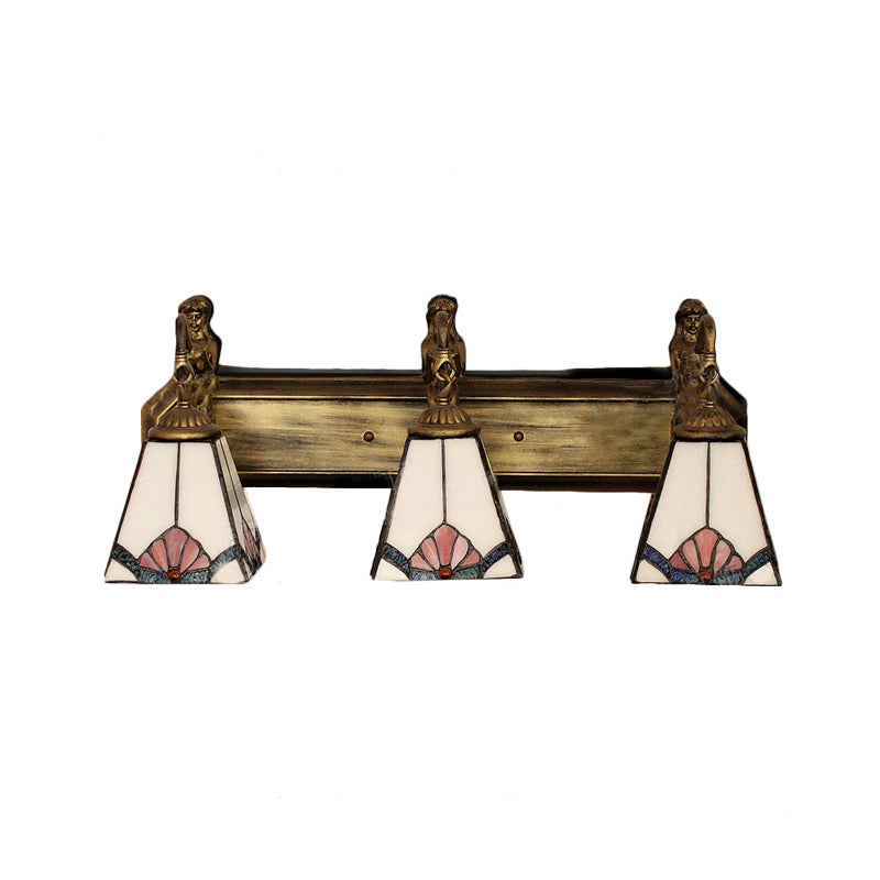 White Glass Trapezoid Wall Mounted Light Tiffany 3 Heads Orange/Blue Sconce Light Fixture Clearhalo 'Industrial' 'Middle century wall lights' 'Tiffany wall lights' 'Tiffany' 'Wall Lamps & Sconces' 'Wall Lights' Lighting' 178511
