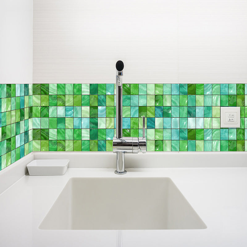 PVC Green Wallpaper Border Bohemian Mosaic Tile Self-Sticking Wall Decor, 7.9' L x 8" W Green Clearhalo 'Wall Decor' 'Wallpaper' 1785133