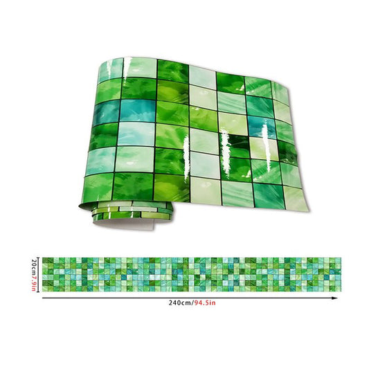 PVC Green Wallpaper Border Bohemian Mosaic Tile Self-Sticking Wall Decor, 7.9' L x 8" W Clearhalo 'Wall Decor' 'Wallpaper' 1785136