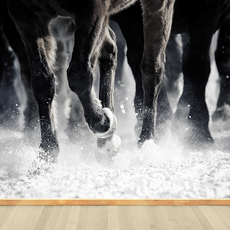 Pastel Color Running Horse Mural Wallpaper Animals Contemporary Stain-Proof Wall Art Black Clearhalo 'Wall Decor' 'Wall Mural' 1785162