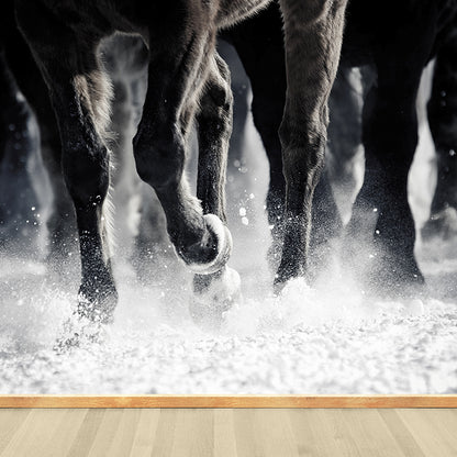 Pastel Color Running Horse Mural Wallpaper Animals Contemporary Stain-Proof Wall Art Black Clearhalo 'Wall Decor' 'Wall Mural' 1785162