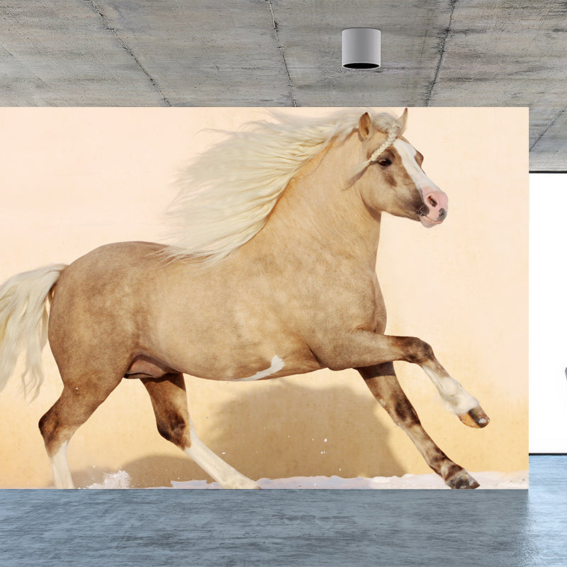 Pastel Color Running Horse Mural Wallpaper Animals Contemporary Stain-Proof Wall Art Brown Clearhalo 'Wall Decor' 'Wall Mural' 1785167