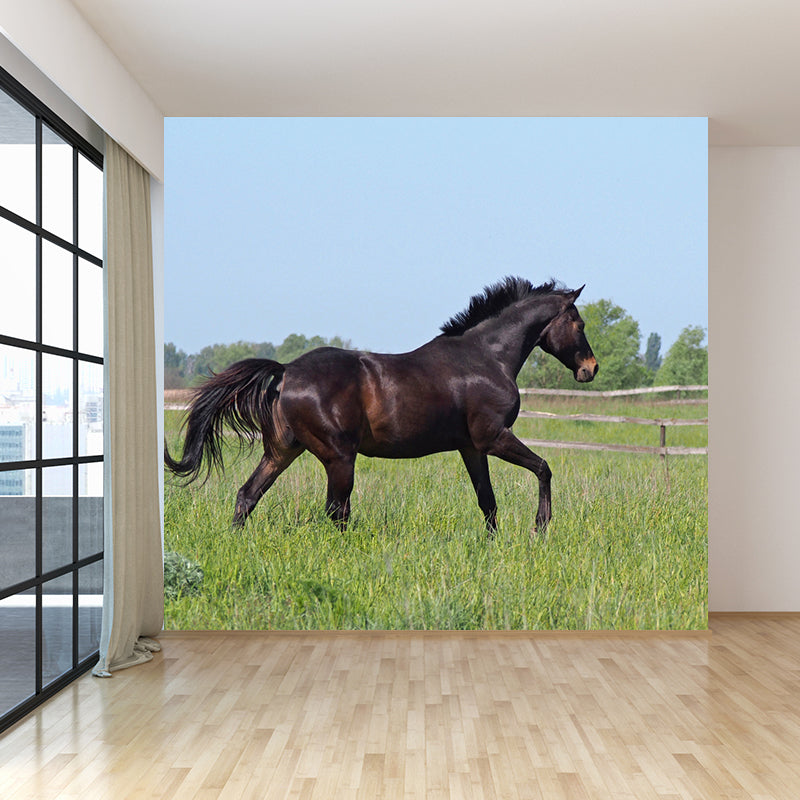 Pastel Color Running Horse Mural Wallpaper Animals Contemporary Stain-Proof Wall Art Clearhalo 'Wall Decor' 'Wall Mural' 1785174