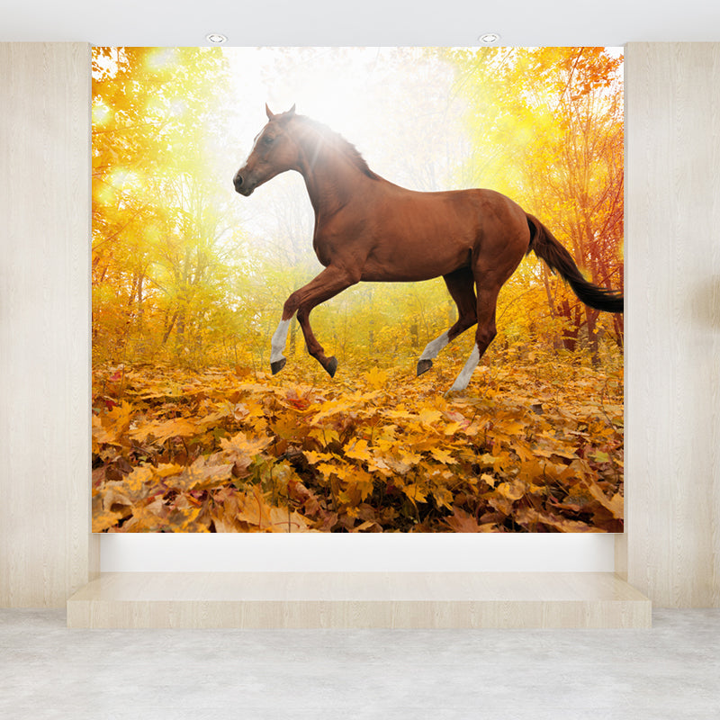 Pastel Color Running Horse Mural Wallpaper Animals Contemporary Stain-Proof Wall Art Orange Clearhalo 'Wall Decor' 'Wall Mural' 1785177