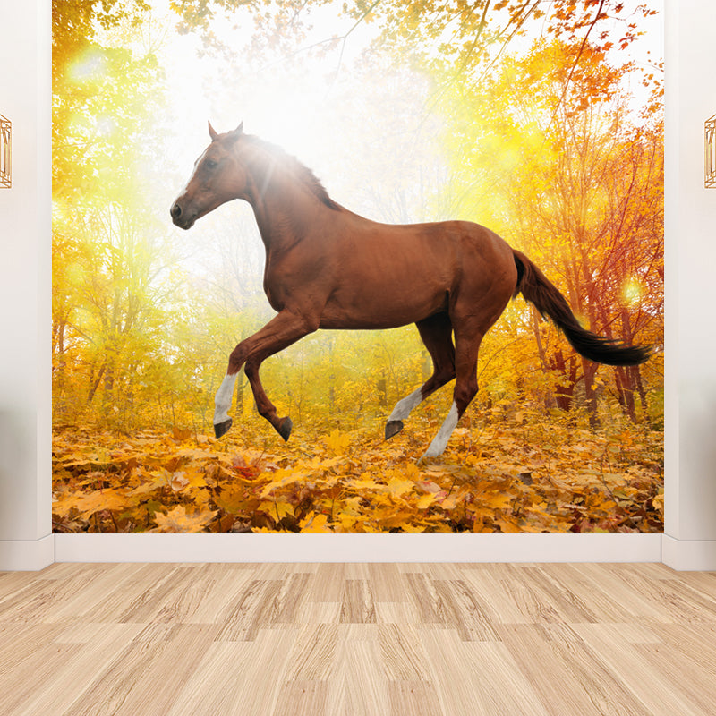 Pastel Color Running Horse Mural Wallpaper Animals Contemporary Stain-Proof Wall Art Clearhalo 'Wall Decor' 'Wall Mural' 1785178