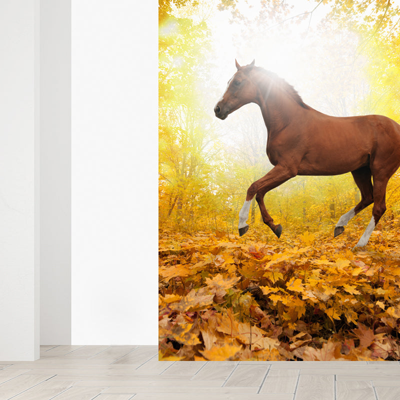 Pastel Color Running Horse Mural Wallpaper Animals Contemporary Stain-Proof Wall Art Clearhalo 'Wall Decor' 'Wall Mural' 1785179